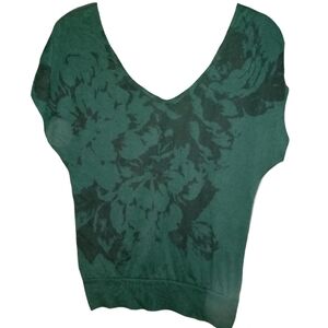 Oversized Dark Pine Green Black Abstract Floral Top Knit Tee Loose Fit Express